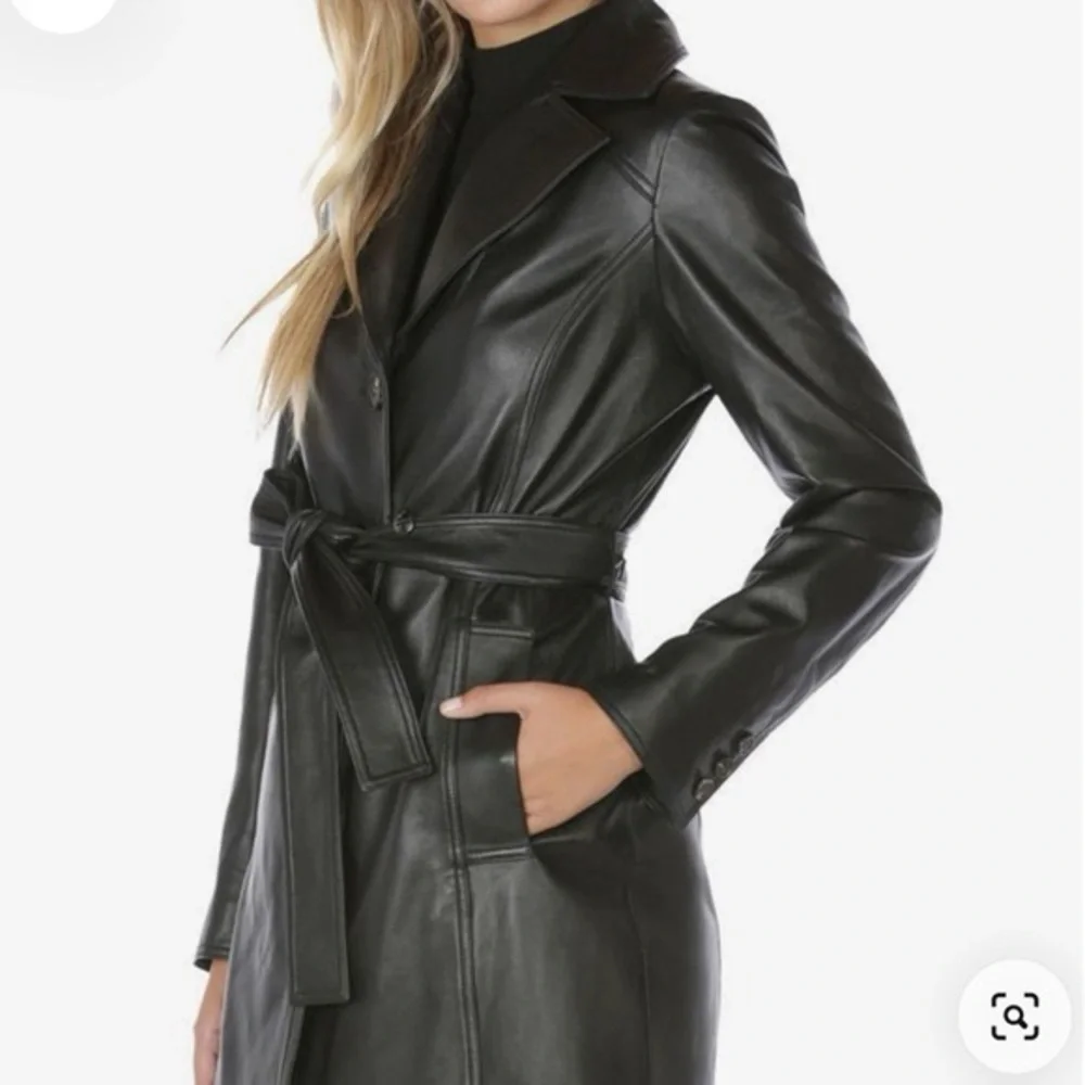 Tahari: Nicole Belted Leather Trench Coat - Picture 3 of 3